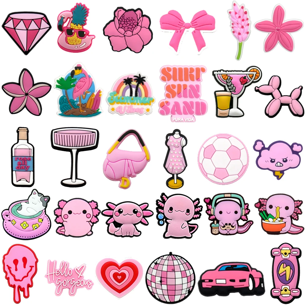 1 stücke PVC rosa Schuh Charms Salamander Schuh Dekorationen Pins für Frauen Mädchen Kinder Diamant Flamingos Clog Schnallen Zubehör Geschenke