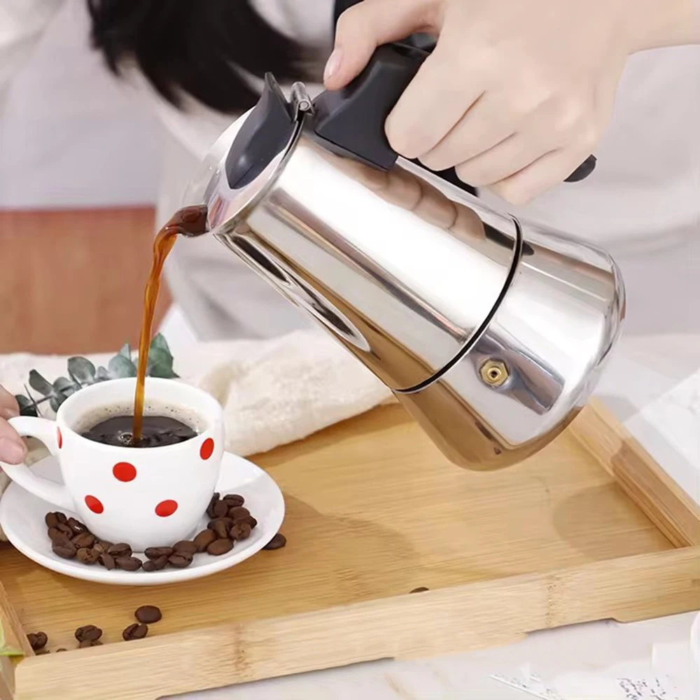 Elektrische Heizkaffeekanne aus Edelstahl, Italienische Espressomaschine 100ml 200ml 300ml 450ml 600ml Induktions-Moka-Kanne Image