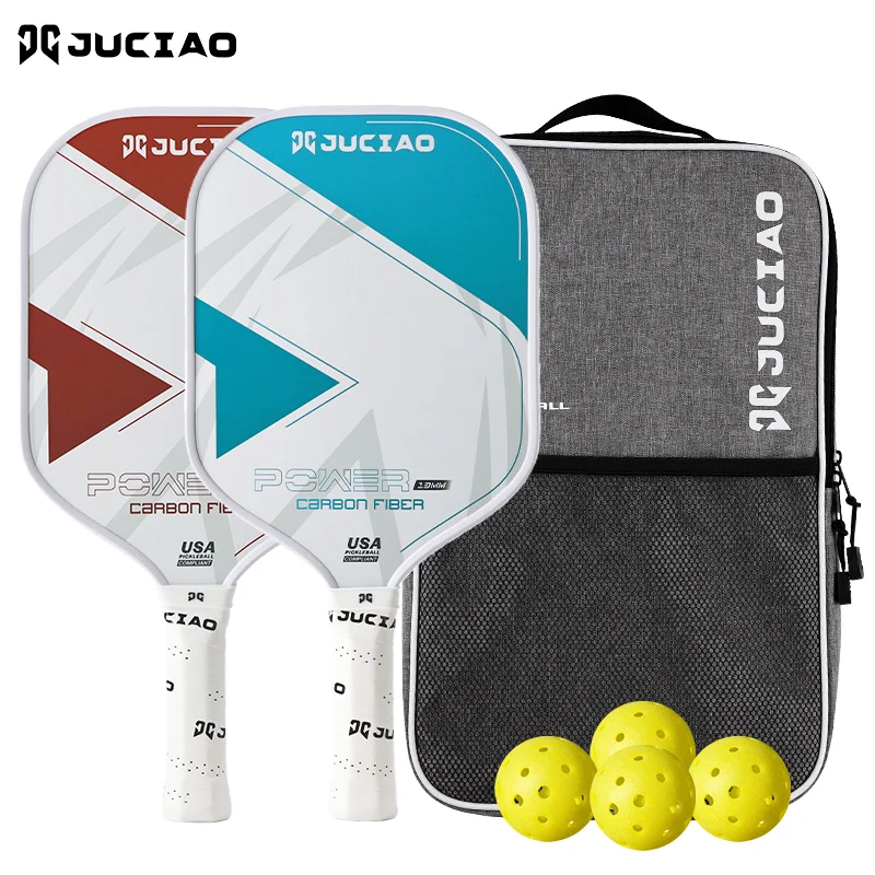 JUCIAO Pickleball-Paddel-Set, 2 Stück – mehrere Farben, Kohlefaser-Oberfläche, 13 mm, leichtes Set, inklusive 4 Bällen Image