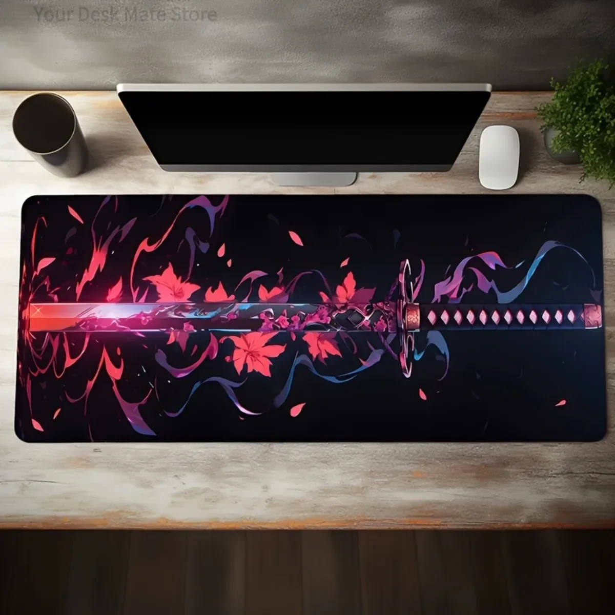 Blood Sword Cherry Blossom Gummi-Mauspad, bequeme, langlebige, rutschfeste Schreibtischunterlage für Gaming-Enthusiasten, Bürogebrauch Image