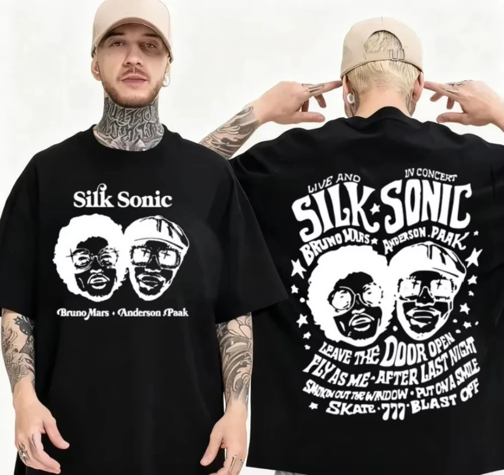 Silk Sonic T-Shirt aus 100 % Baumwolle, Bruno Mars 24K MAGICT T-Shirt, Fan-Geschenk, Streetwear für Paare, Herren-T-Shirts, Vintage-T-Shirt
