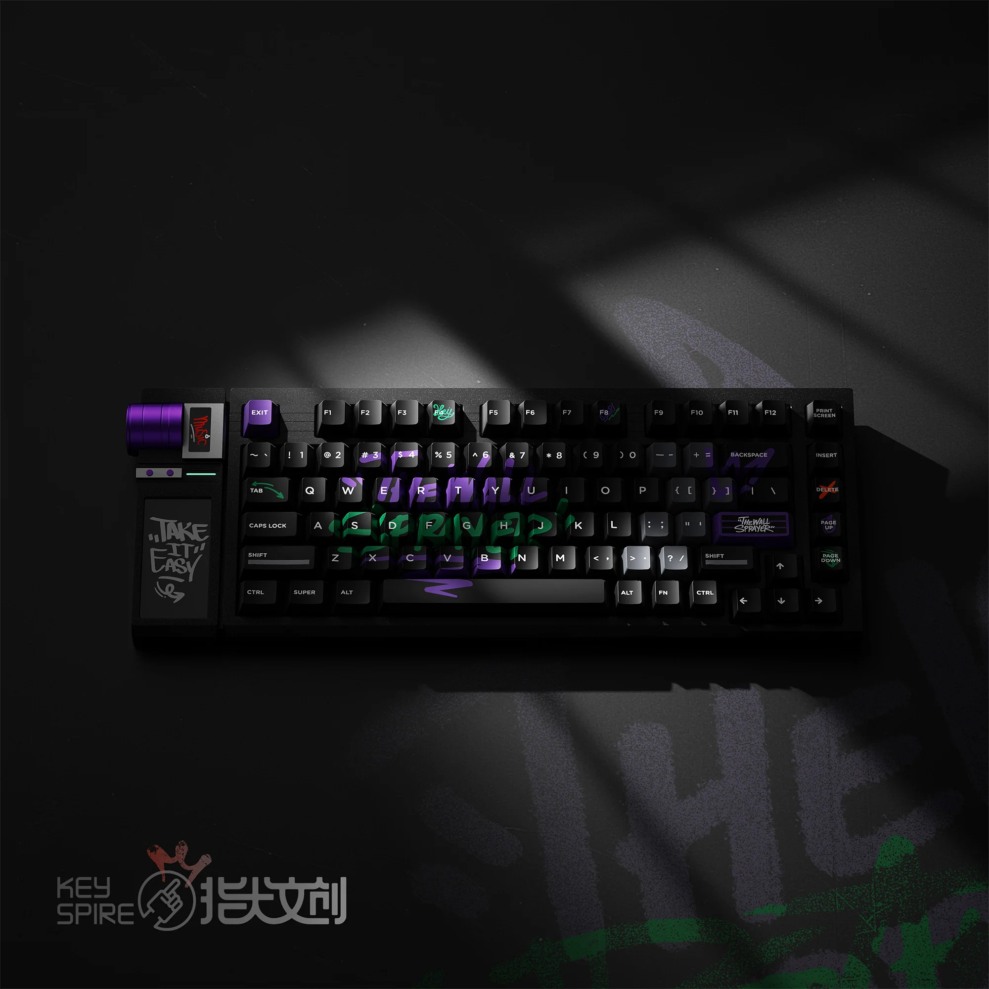 KeyTok Block X Dye-Subbed Keycap-Set PBT für Tastaturen 87 TKL 104 ANSI EV63 Wooting 60 V2 EV63 Matt Soft-Touch Graffiti-Design Image
