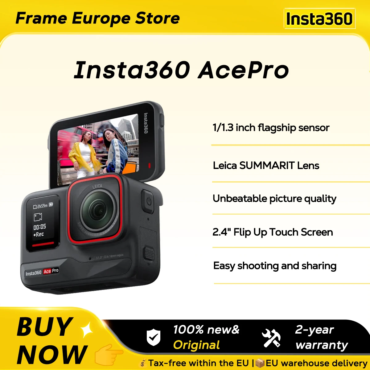 Insta360 Ace Pro Wasserdichte Action-Kamera mit Leica 1/1,3-Zoll-Sensor, KI-Geräuschunterdrückung für bessere Bilder, 4K120fps Image