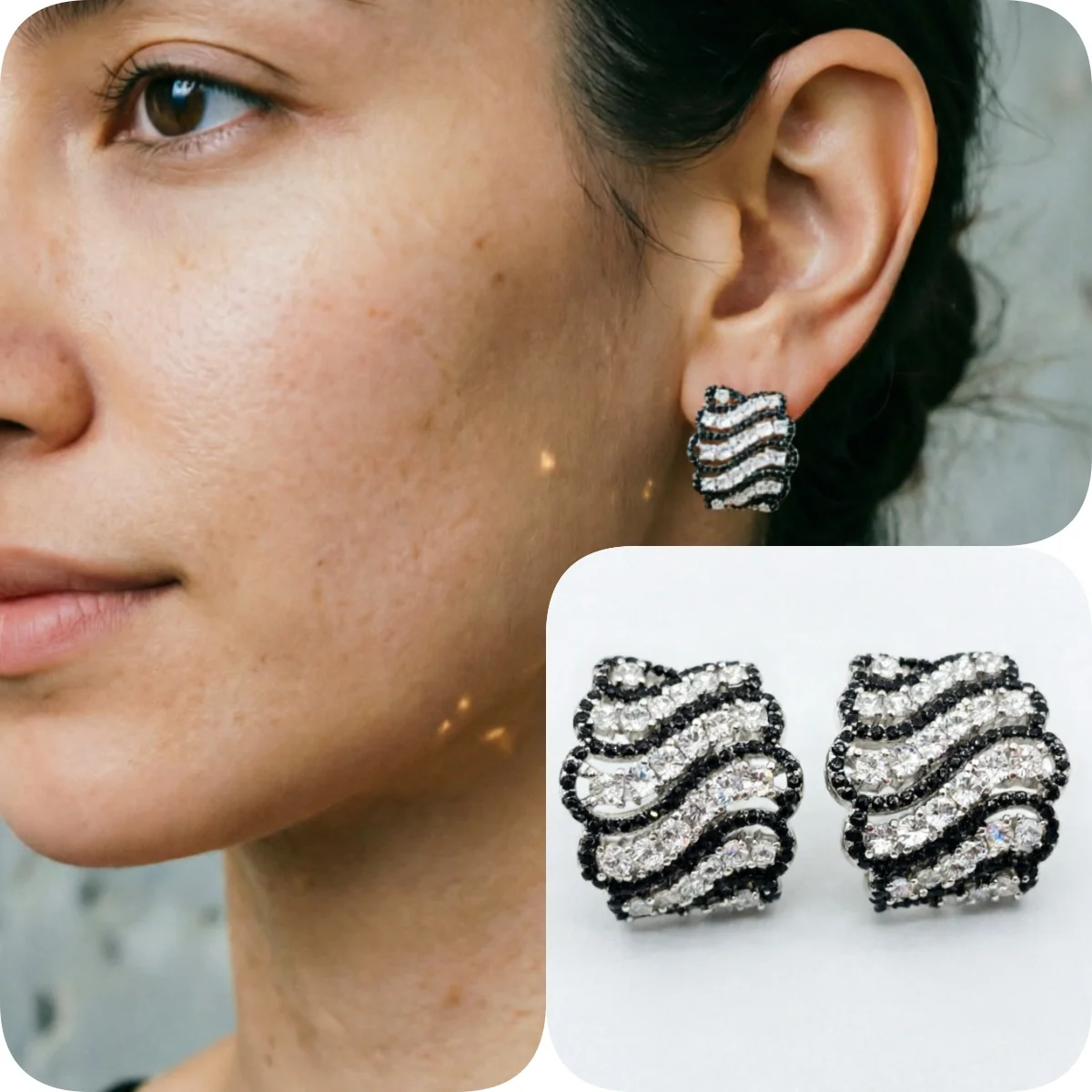 Luxuriöse Klassische Design-Creolen mit Schwarzen Klaren Synthetischen Zirkonia für Damen, Modischer Schmuck für Bankette, Jubiläen und Alltag Image