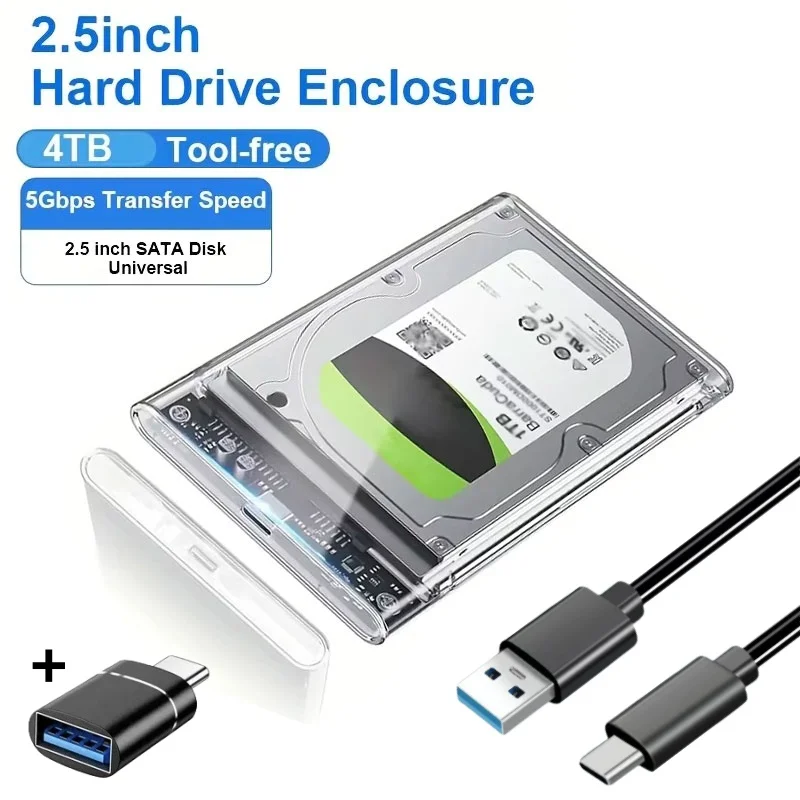 2,5-Zoll-Festplattengehäuse Transparentes Werkzeugfreies Externes Speichergehäuse Ultraschnell 5Gbps für 7mm/9,5mm SATA HDD & SSD ABS-Material Image