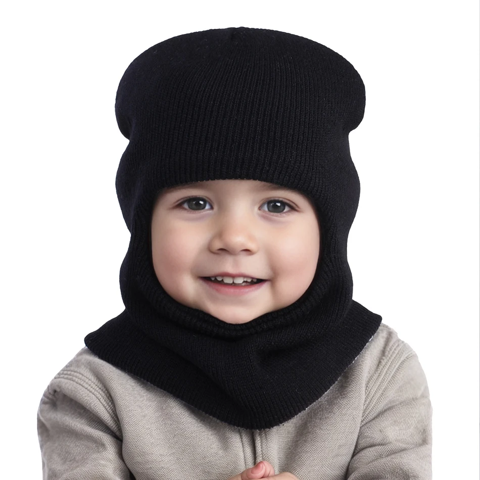 Kinder Winter Sturmhaube Hut Schal Integrierte Baby Warme Strickmütze Mütze Gehörschutz Kinder Einlagige Halswärmer Kapuze Image
