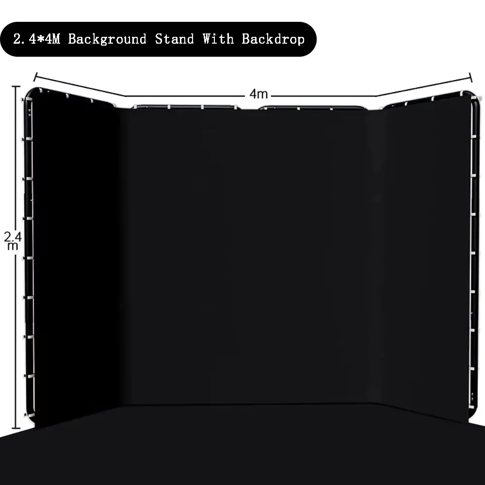 SH 2.4x4 Hintergrundrahmen schwarz/weiß/grün/grau, faltbare Leinwand für Fotostudio-Kit, Chromakey-Greenscreen-Rahmen Image