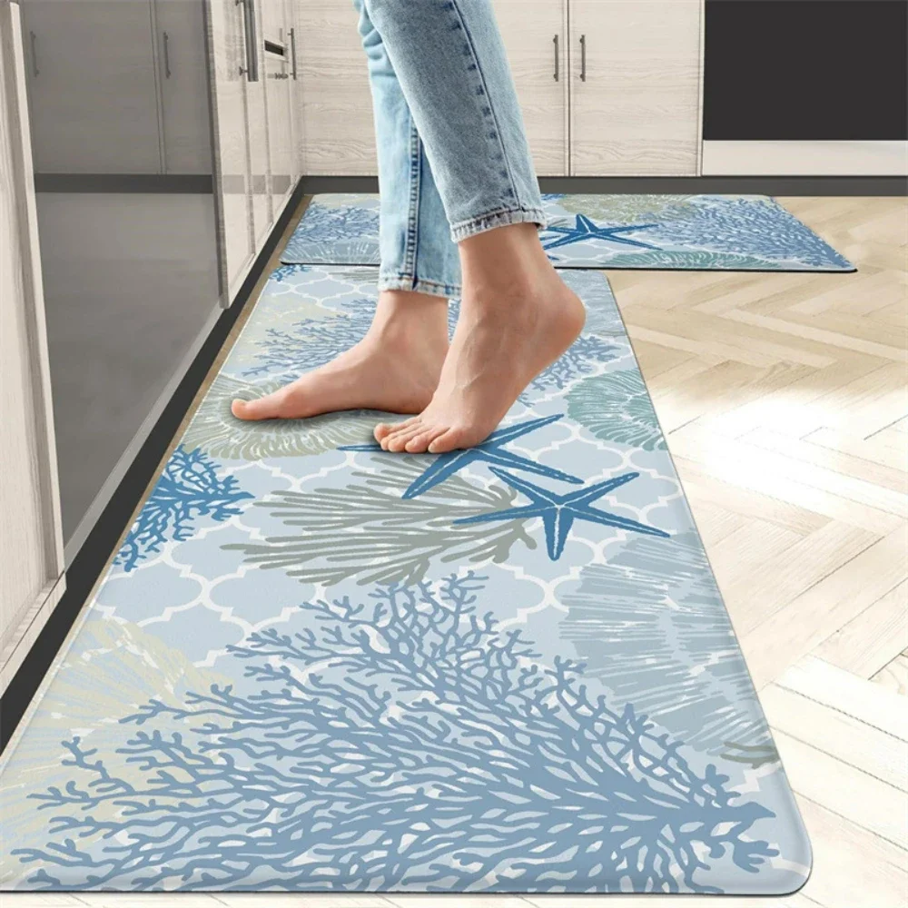 Verspielter Muschel-Stern-Strand-inspirierter Teppich, Waschküche, waschbare Matte, Küchenmatte, Dekor, Flur, rutschfester Teppich, Nachttisch-Teppich, Fußmatte Image