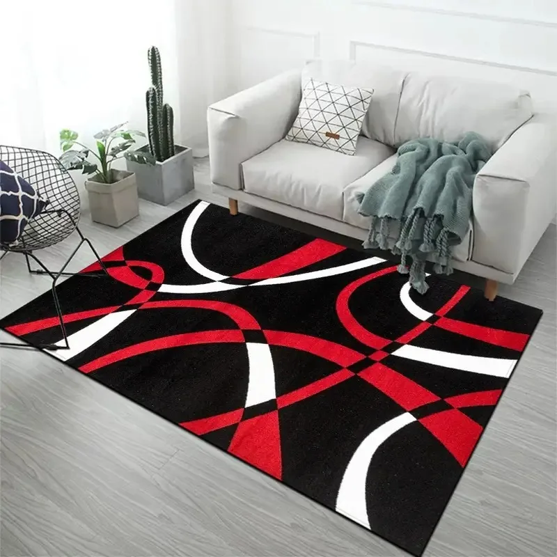 Moderner Abstrakter Minimalistischer Wohndekor Teppich Geometrischer Kurvenlinien-Druck Rutschfester Bodenteppich für Wohnzimmer Schlafzimmer Image