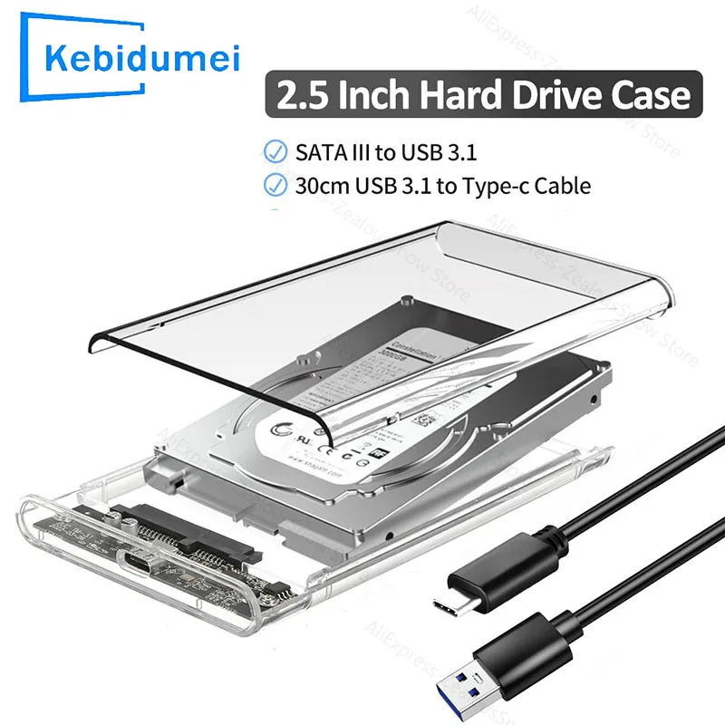 KEBIDUMEI USB3.1 Externes HDD-Gehäuse 2,5 Zoll Festplattengehäuse 5Gbps Schnelles USB zu Micro Type-C SATA HDD SSD Speicher Transparentes Gehäuse Image
