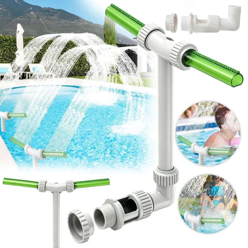 Cascade de piscine 2-en-1 pour une seule piscine, Fontaine cascade de piscine avec éclairage nocturne vert, Fontaine pour piscine, Cascade d'eau, Brumisation rafraîchissante, Fontaine à jet d'eau en