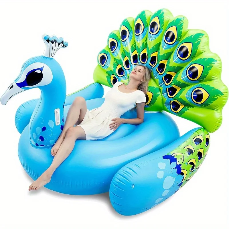 Sloosh Aufblasbarer Pfau-Pool-Float, Riesiger Pfau-Spaß-Strand-Floatie, Sommer-Schwimmbecken-Schwimminsel für Erwachsene und Kinder Image