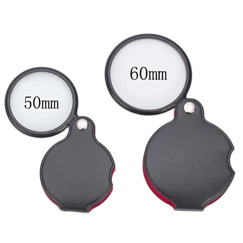 50/60mm Mini-Lupe 6/8X mit Faltbarem Lederetui, Tragbare Handlupe zum Lesen von Zeitungen, Schmuck-Geschenk, Einzellinse Image