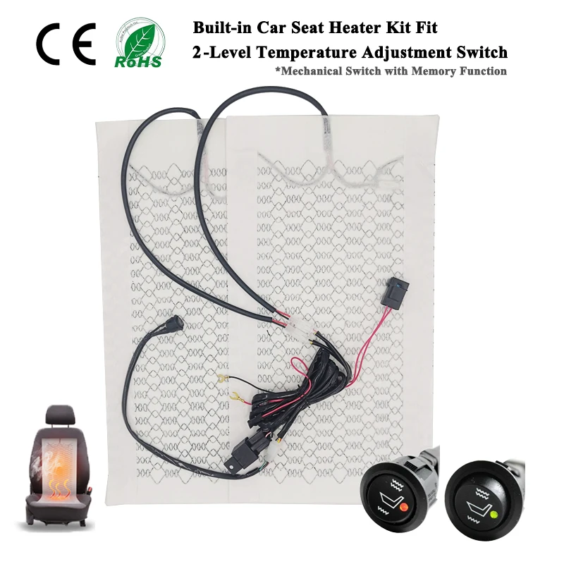 Universelles eingebautes Autositz-Heizungsset, 12 V, Kohlefaser-Heizkissen, runder Schalter, Kissenset, passend für die Installation von 1 Sitzfläche Image