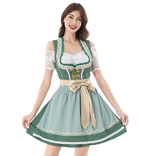 Oktoberfest Robe Dirndl Ensemble Dirndl Blouse Dirndl Mini longueur Dentelle Femme de ménage Bavarois Allemand Munich Prairies Femmes Carnaval Fête de la Bière Tissu de style traditionnel