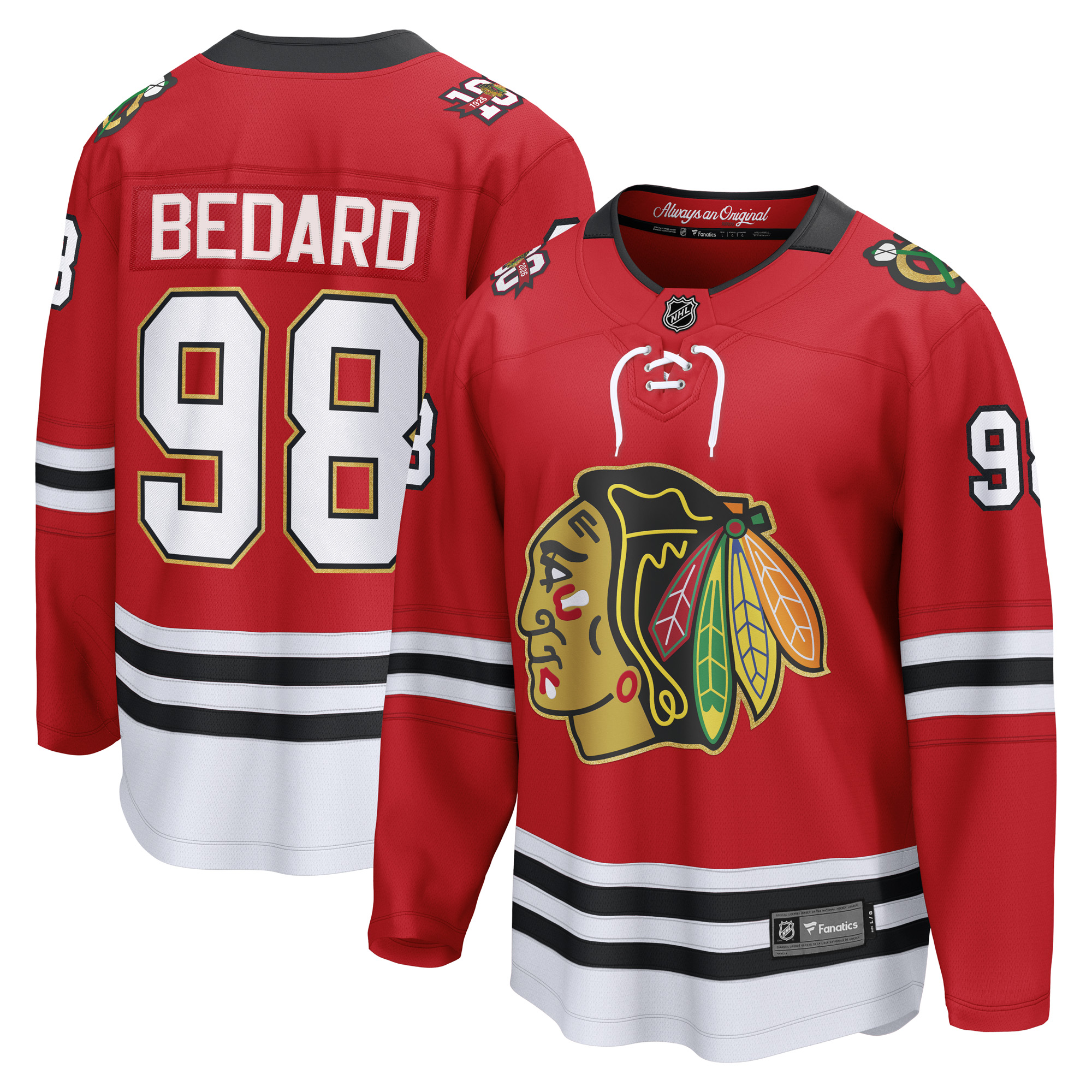 "Chicago Blackhawks Fanatics Breakaway Hundertjahrfeier Heimtrikot - Rot - Connor Bedard - Herren" Image