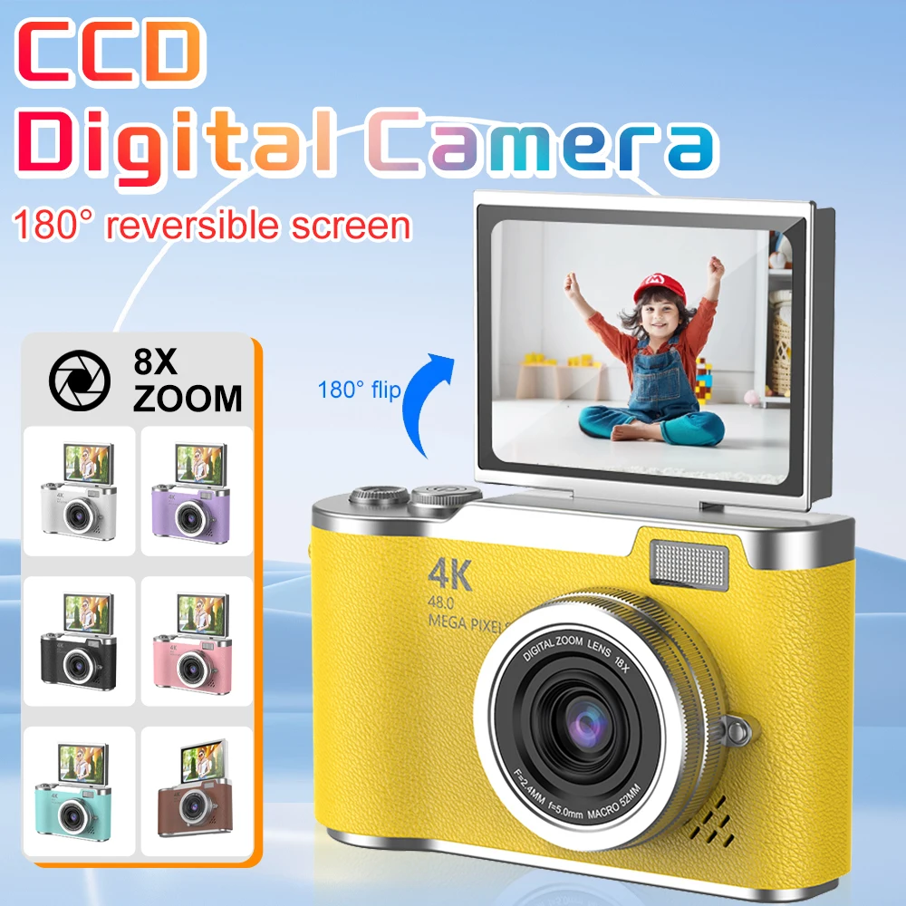 Appareil photo numérique 8X Zoom numérique Enregistreur vidéo vintage 180 ° Appareil photo de photographie numérique compacte à écran rabattable pour jouets pour enfants