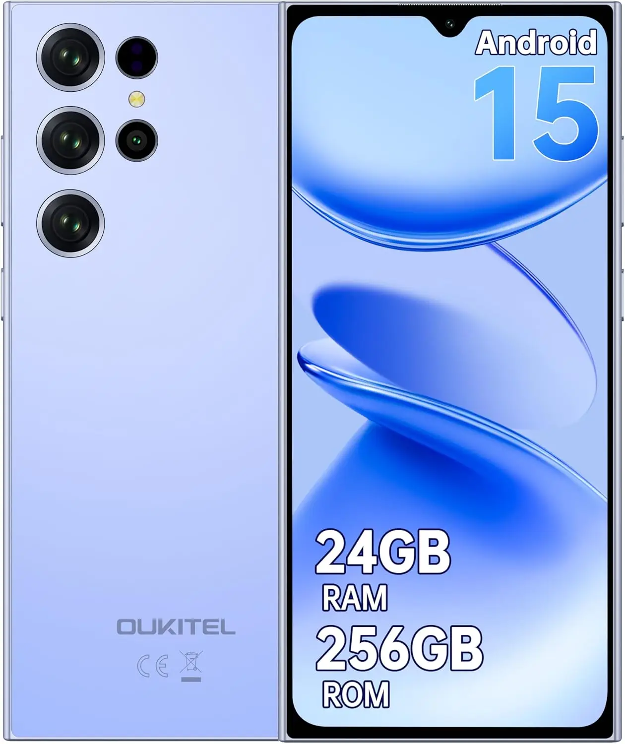 Smartphone OUKITEL C61 Pro sans abonnement, Android 15, 24 Go + 256 Go/1 To, téléphone portable sans abonnement, écran HD+ de 6,88", batterie 5150 mAh, 13 MP + 5 MP, double SIM 4G, téléphones