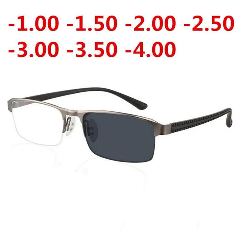 Halbrahmen-Sonnenbrille mit photochromen Gläsern für Herren, für den Außenbereich, Kurzsichtigkeitsbrille mit Sehstärke 0 -0,5 -0,75 bis -6,0 Image