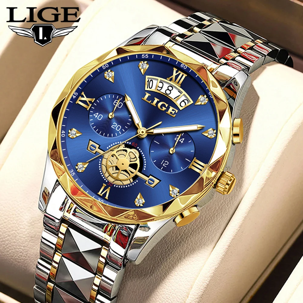 LIGE Neue Luxus-Herrenuhr Top Original Wasserdicht Leuchtend Chronograph Herren-Armbanduhr Edelstahl Quarz Herrenuhren Reloj Image