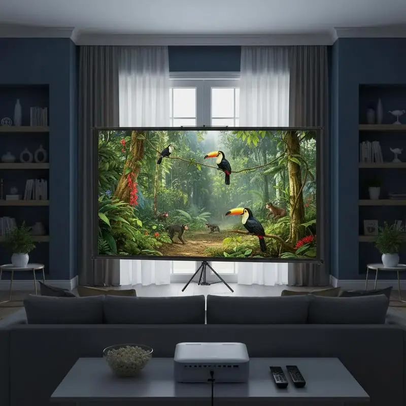 Projektionsleinwand mit Stativ 90 Zoll (228,6 cm) 16:9 Beamer-Leinwand mit Standfuß Bildbereich 200 x 113 cm Tragbare Leinwand für Heimkino und Multimedia-Raum Image