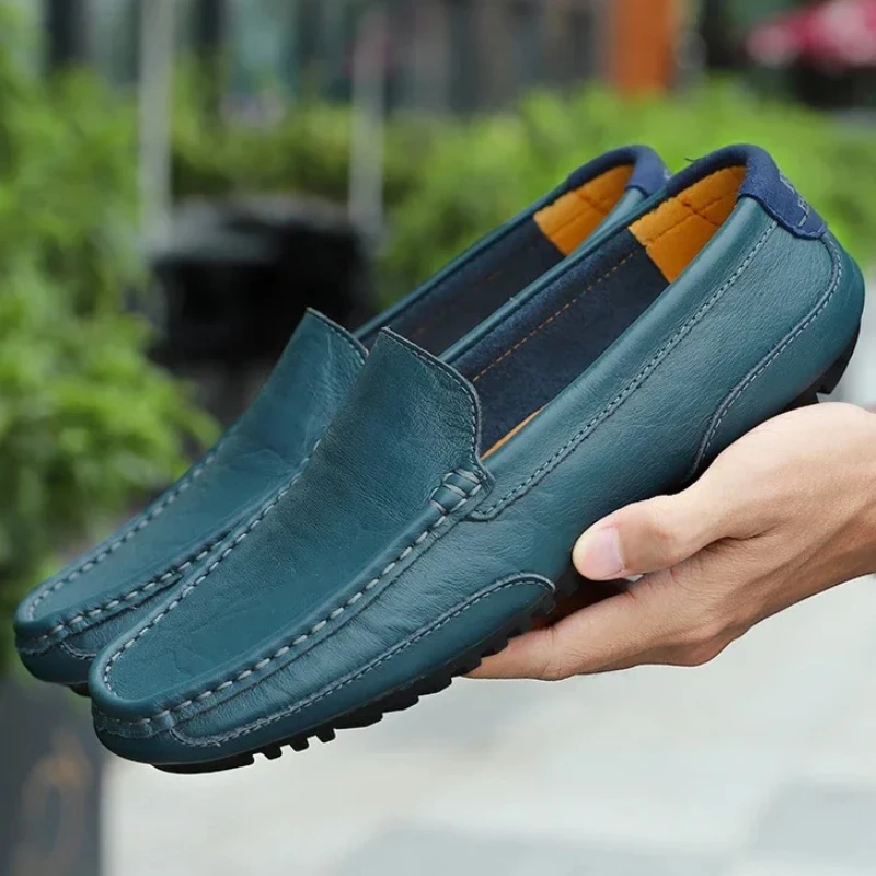 Atmungsaktive Leder-Mokassins, Lässige Slipper, Lederschuhe für Herren, Slip-on Formelle Italienische Fahrer-Flachschuhe, Chaussure Homme Image
