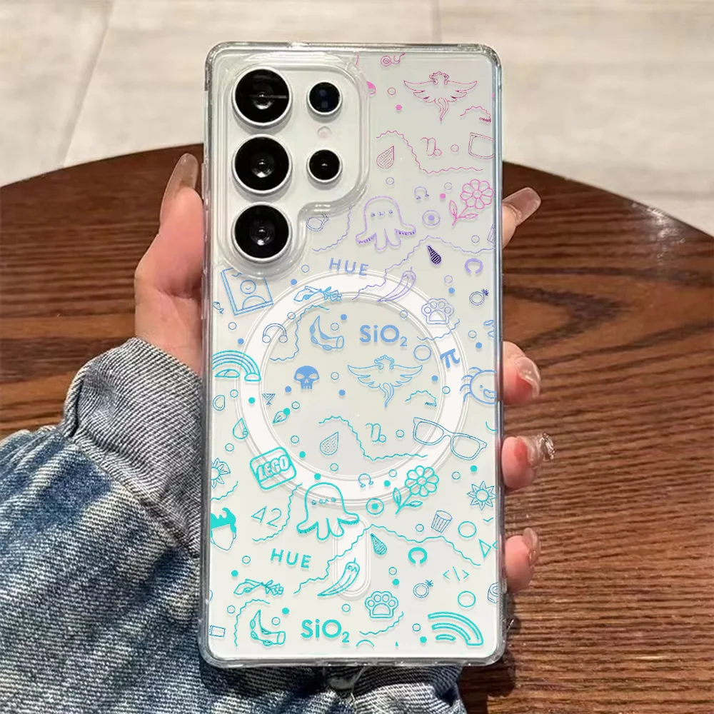Magnetische Handyhülle für Samsung Galaxy S26 Plus S25 Edge S24 FE S23 S22 Ultra Hüllen Trendige Ausgefallene Niedliche Tech-Doodles Geister-Designs Image