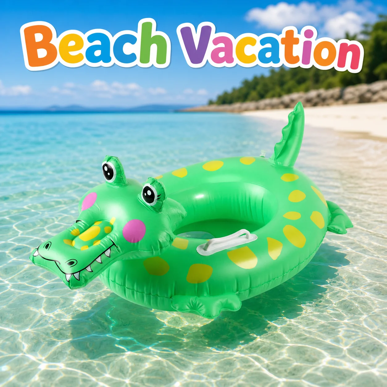 1 Stück Cartoon-Krokodil, Aufblasbarer Schwimmring, Dicker PVC-Pool-Float, Glitzer-Wasserschlauch, Sommer-Strand-Pool-Party Schwimmspielzeug Image