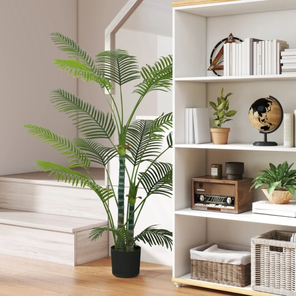 Realistische Künstliche Palme mit 16 Kunststoffblättern, UV-beständige Kunstpflanze, inklusive Kunststoff-Blumentopf, einfach zu montieren, vielseitig einsetzbar, sowohl für den Innen- als auch für Image