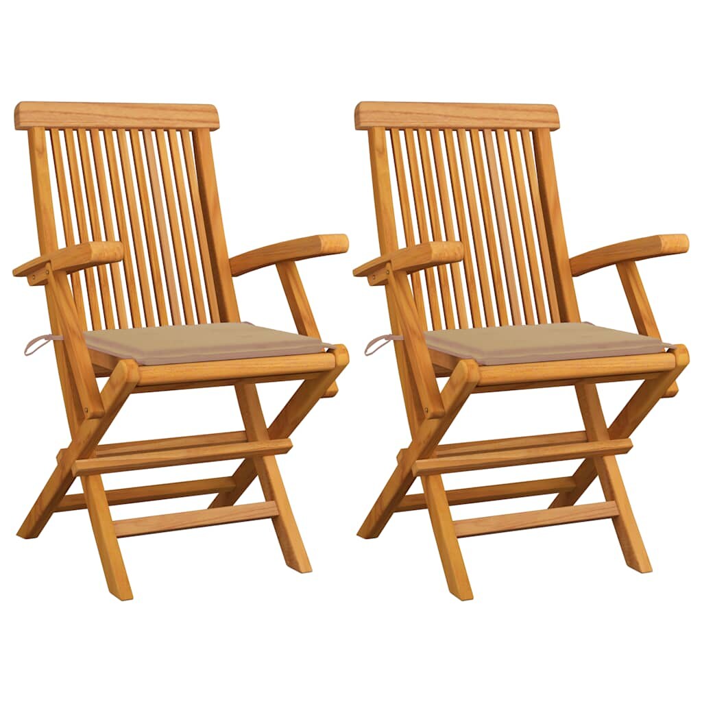 vidaXL Gartenstühle mit Beige Kissen 2 Stk. Massivholz Teak Image