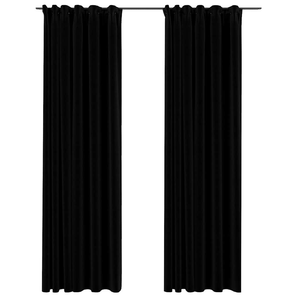 vidaXL Verdunkelungsvorhänge Haken Leinenoptik 2Stk. Schwarz 140x225cm Image