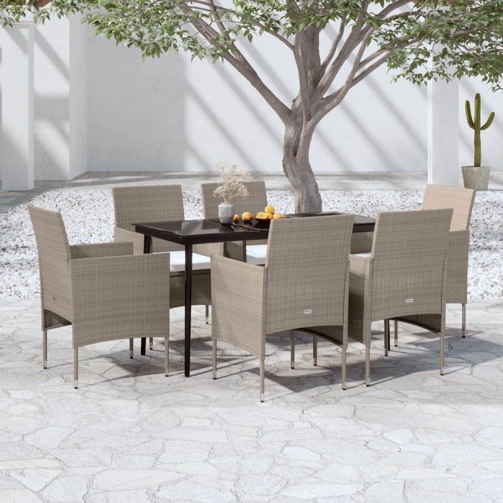 vidaXL 7-tlg. Garten-Essgruppe mit Kissen Beige und Schwarz Image