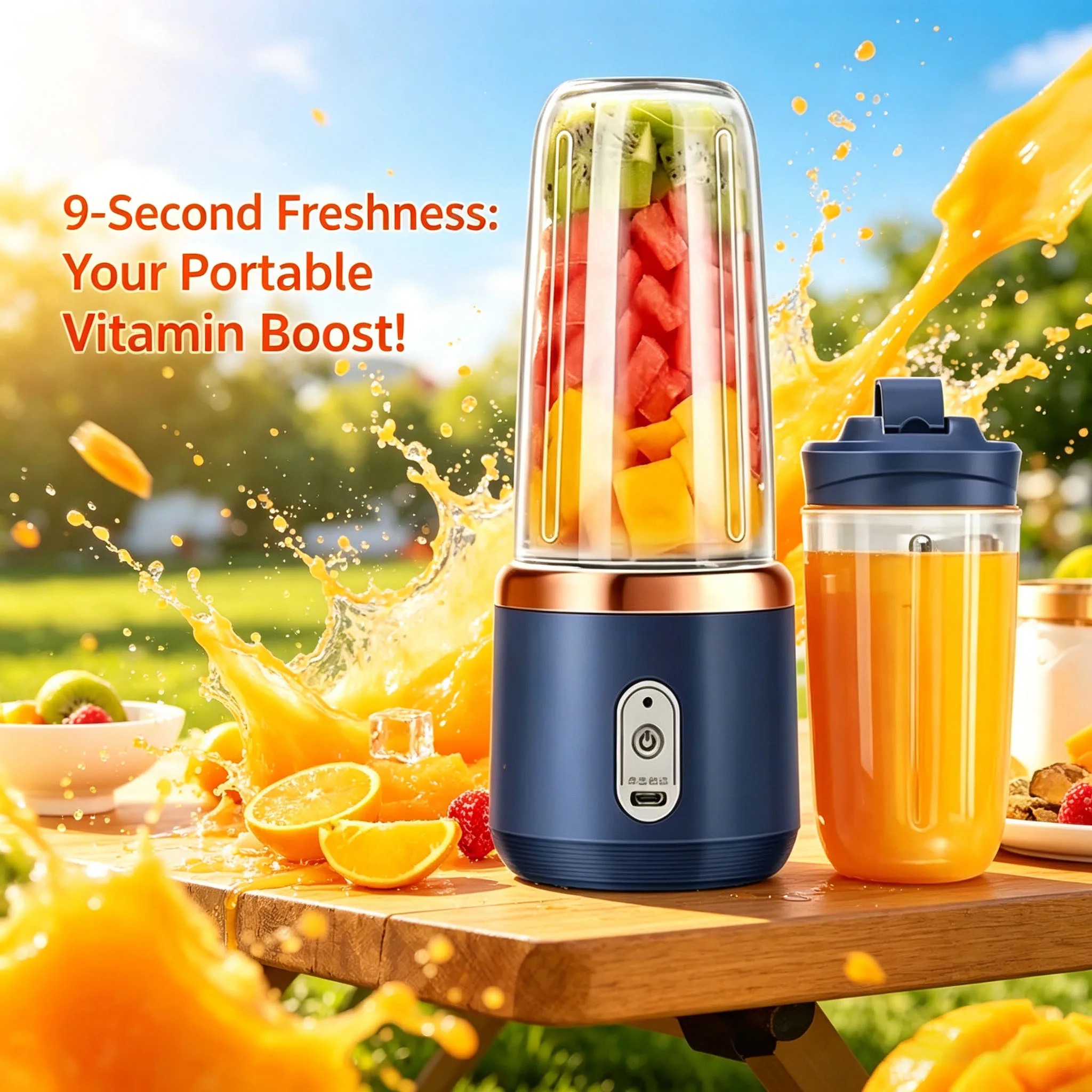 Tragbarer Frucht-Entsafter, Outdoor-Mixer, Persönlicher Elektrischer Mini-Entsafter mit USB-Aufladung, 6 Klingen, Doppelbecher-Entsaftermaschine Image