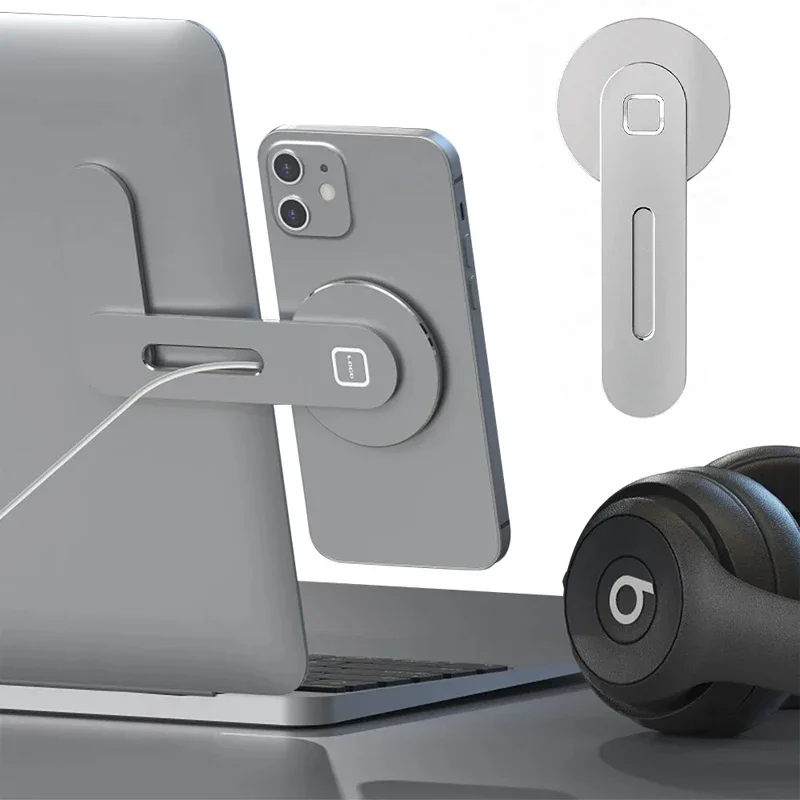 2024 Magnetischer Laptop-Handyhalter, Computer-Monitor, seitliches Handy, schlank und faltbar, für iPhone 14, 13, 12er-Serie, Hülle und alle Telefone Image