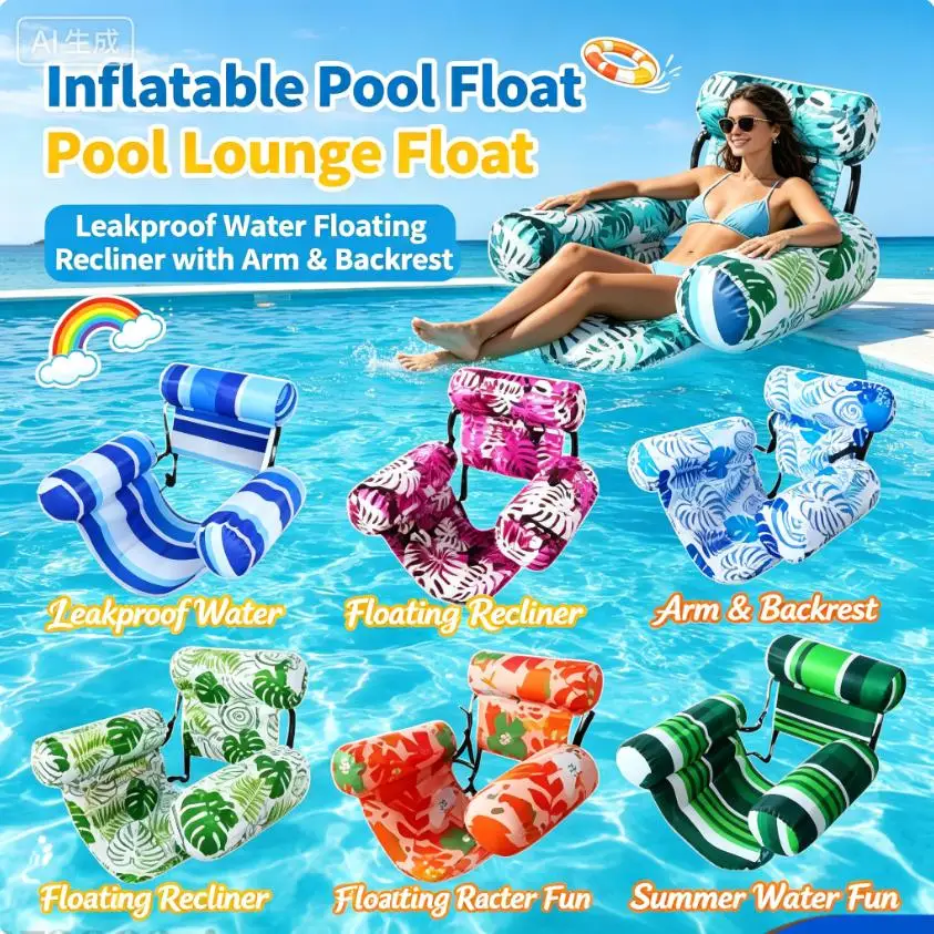 Sommer-Schwimmbecken-Wasserhängematte, Luftmatratzen-Bett, Strand-Wassersport-Liege, aufblasbare, faltbare, schwimmende 3-Röhren-Liege, Schwimmsessel