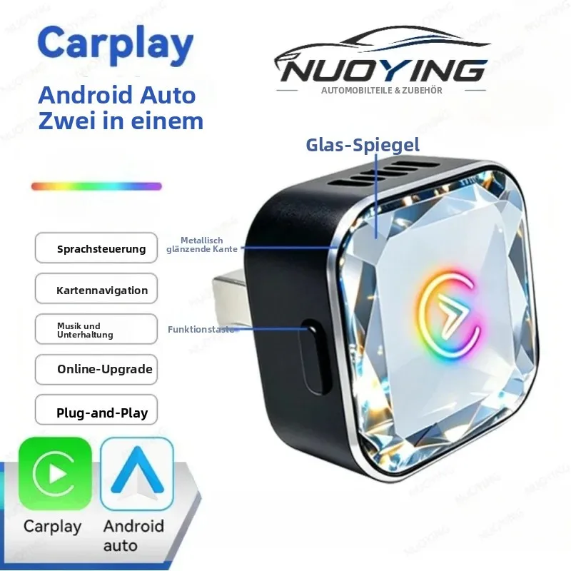 NUOYING 2-in-1 Kabelloser CarPlay Android Auto Adapter, Kabelgebunden zu Kabellos, Smart Dongle, Plug & Play, WiFi, Bluetooth, automatische Verbindung Image