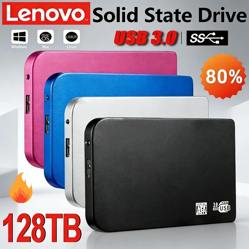 Lenovo 128TB Hochgeschwindigkeits-SSD USB 3.0 Gehäuse Mobile Festplattenbox für SSD Externer Speicher HDD-Box Mit USB 3.0 Kabel ABS Image