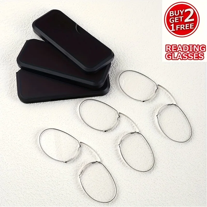 Nasenklammer-Lesebrille, Edelstahlrahmen, TAC-Gläser, leicht, ohne Brillenbügel, einfach zu transportieren, ideal für Handys Image