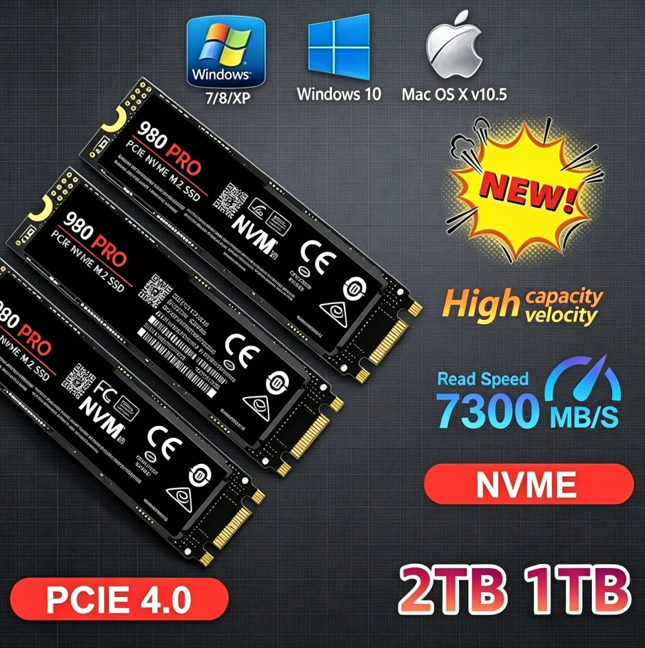 Original 980Pro 990Pro M.2 NVMe SSD 1TB PCIe 4.0 7400MB/s Hochleistungs-Interne Solid-State-Festplatte für Laptop Desktop PC Image