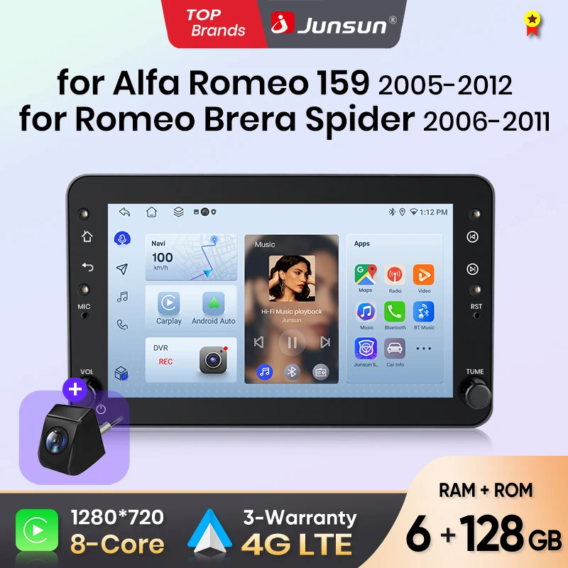 Junsun 7-Zoll Wireless CarPlay Android Auto Autoradio für Alfa Romeo 159 Brera Spider Sportwa Multimedia Wireless Apple CarPlay Smart Intelligent Systems IPS Touchscreen Stereo Videoplayer 2 Din Autoradio Head Unit Navigation BT GPS 4G WIFI FM AM... Image