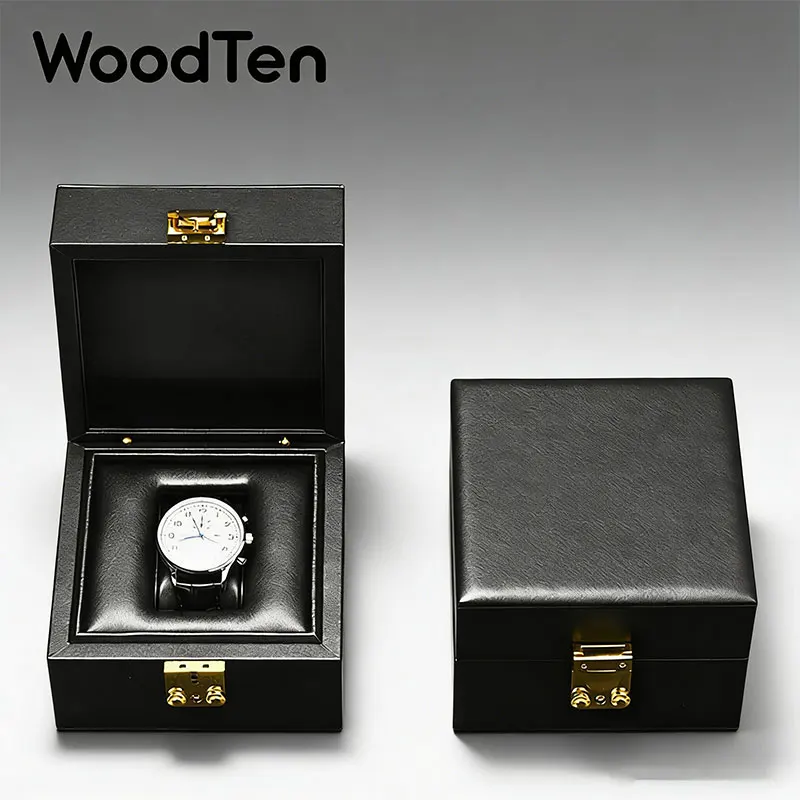 WoodTen Premium Uhrenorganizer-Box Luxuriöse PU-Leder Reise-Uhrenverpackungsbox Uhren-Geschenkbox Tragbare Aufbewahrungsbox für Armbanduhren Image