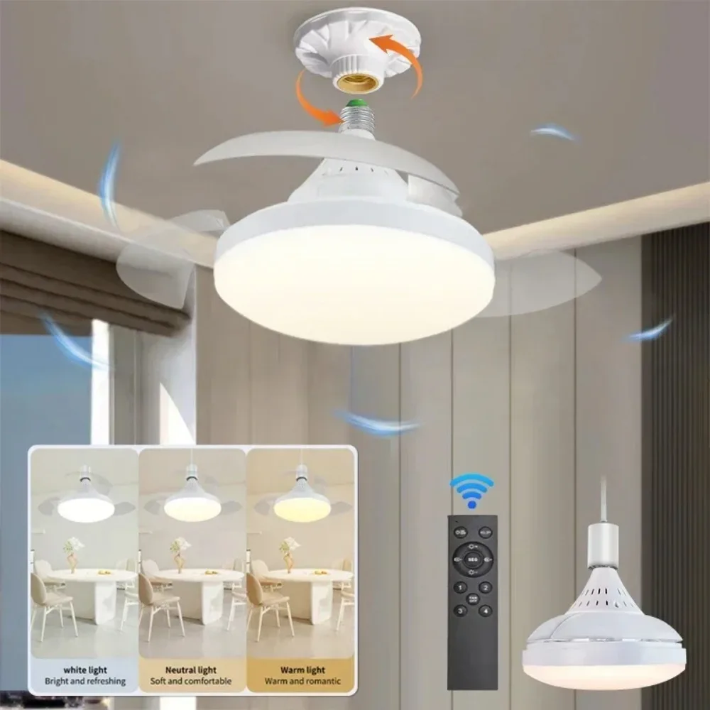 JOYINLED Deckenventilator mit LED-Beleuchtung im Modernen Minimalistischen Stil Dreifarbiger Ferngesteuerter Geräuscharmer Ventilator mit Unsichtbaren Ventilatorblättern Image