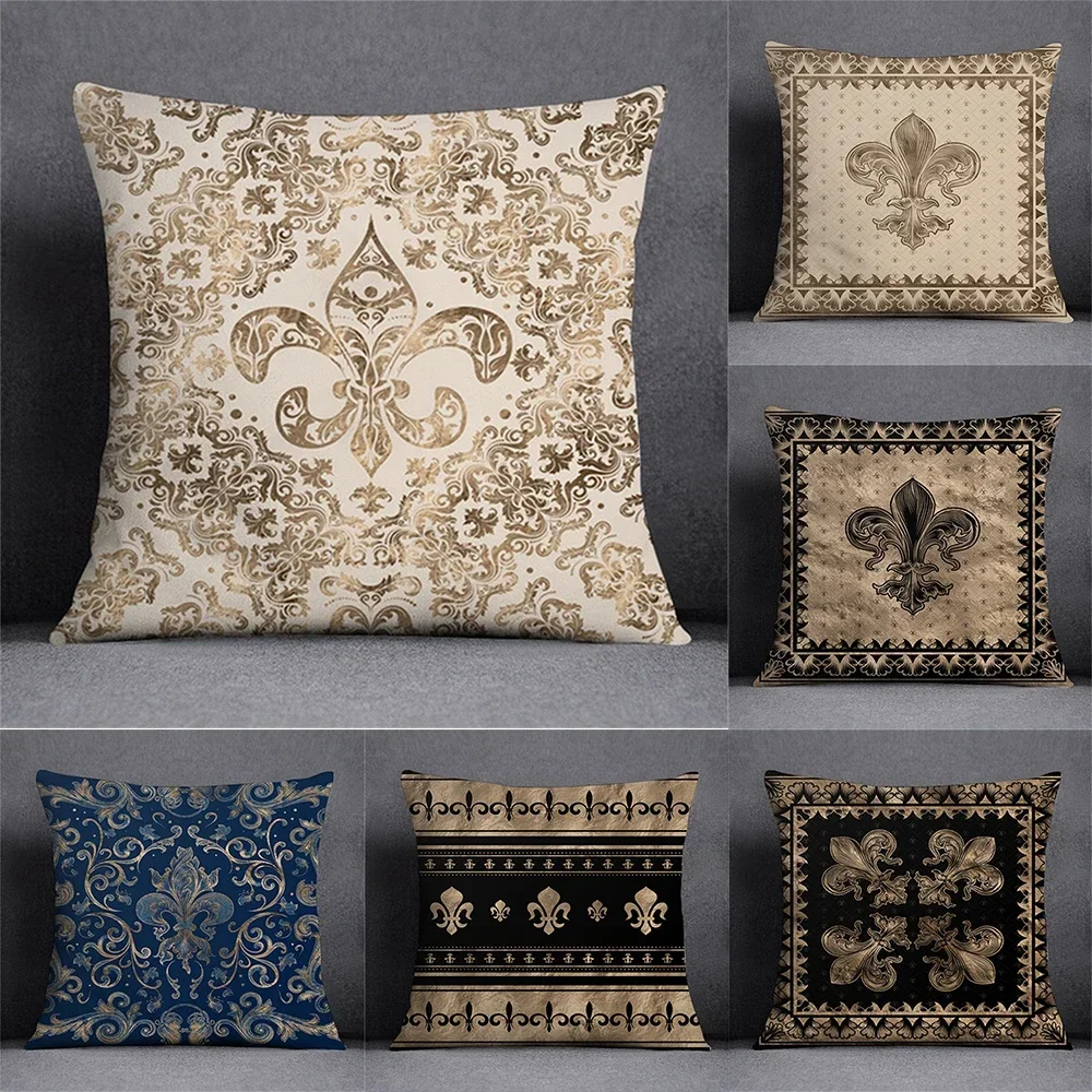 Home Decor Fleur-de-lis gemusterte dekorative Kissenbezüge Muster Kissenbezug geeignet für Sofa Schlafzimmer Auto Kissenbezug Image