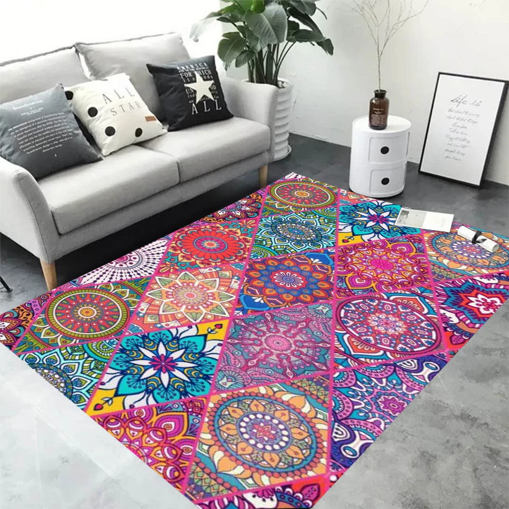 Großer, lebendiger Mandala-Patchwork-Teppich, Schichtstruktur, Detail, Zuhause, Wohnzimmer, Dekor, Teppich Image