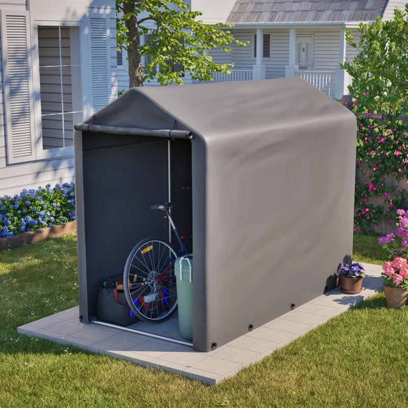 Abri de jardin pour vélos, 187x100x160 cm, abri de jardin avec structure en acier, abri de rangement gris foncé pour vélos, outils de jardin et accessoires – idéal pour balcon, terrasse et jardin