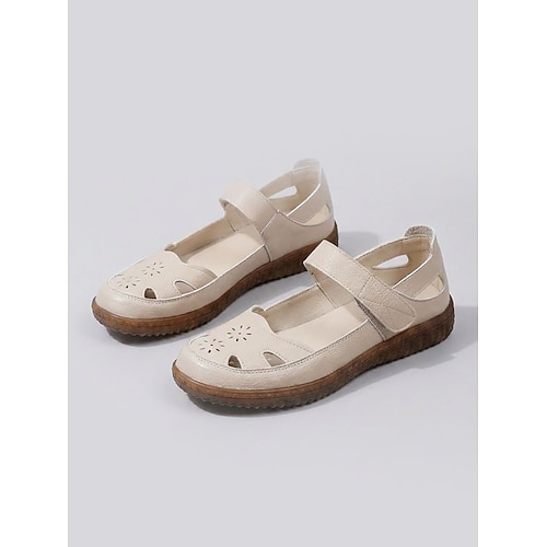 Gelbe Mary-Jane-Ballerinas für Damen – atmungsaktive, perforierte Komfort-Ballerinas aus mikrobieller Lederwolle mit verstellbarem Klettverschluss Flexible Sohle für Gehen, Reisen und ganztägigen Image