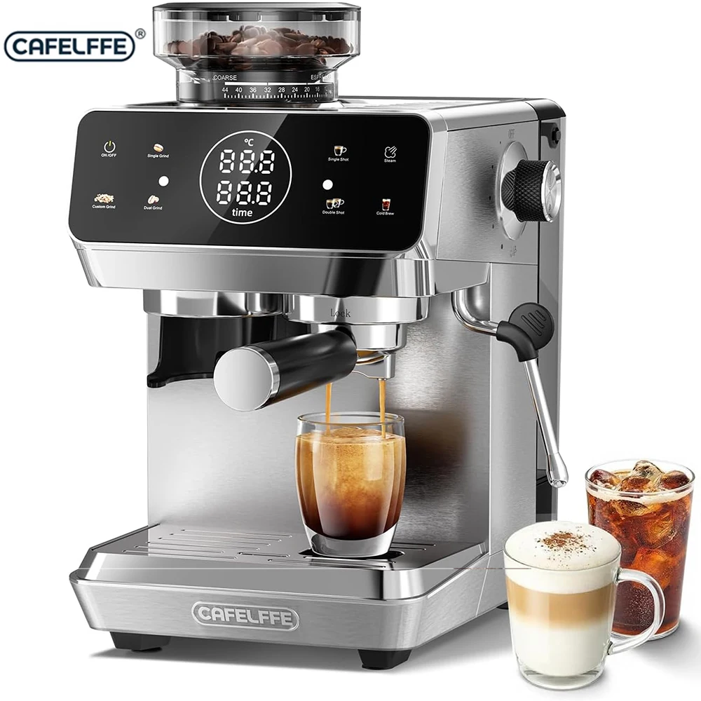 CAFELFFE MK-903 Kaffeemaschine mit Mahlwerk, 20 Bar Espressomaschine mit Milchaufschäumer, Kaltextraktion, Wasservolumen, Mahlzeit Image