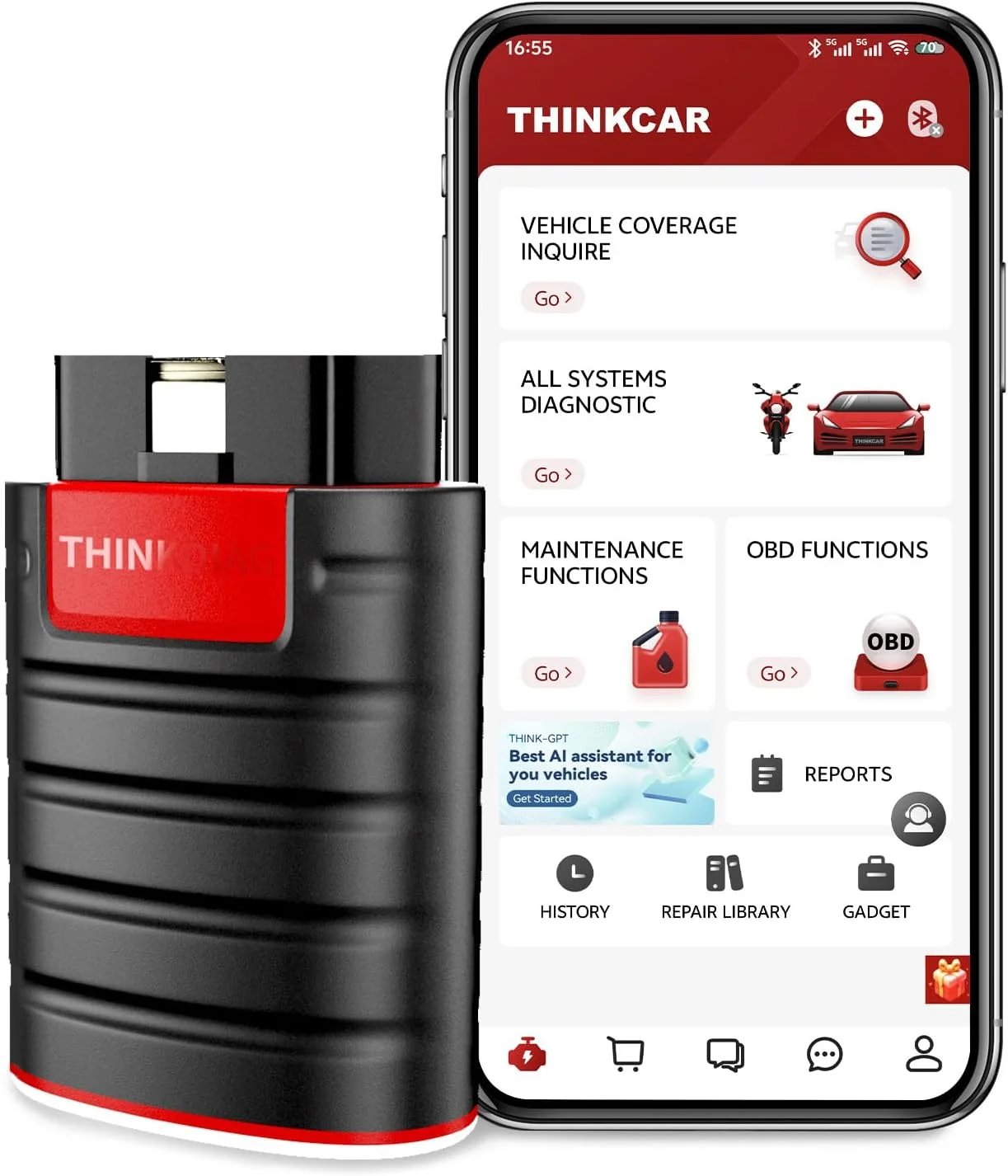 THINKCAR Thinkdiag New/Old Boot Thinkdiag unterstützt alle Fahrzeuge mit 16 Reset-Funktionen, OBD2-Scanner-Tool, vergleichbar mit Golo Pro 4.0, DBSCAR 2. Image