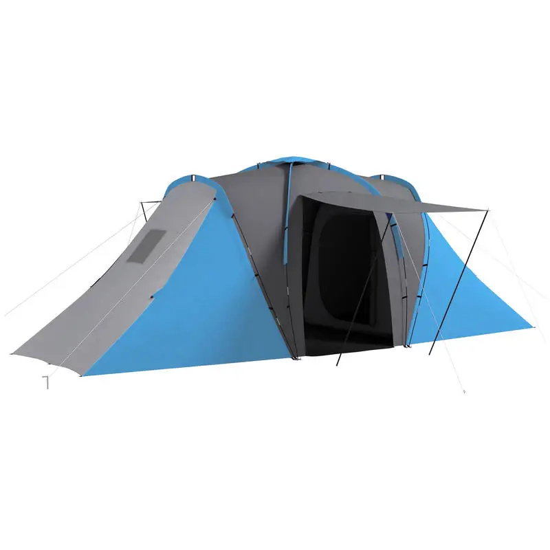 Familien-Campingzelt für 4-6 Personen Wasserdicht, leicht, einfach zu montieren, 2 große Türen, dimmbar. 5,55 x 2,25 x 1,9 m dunkelgrau und blau