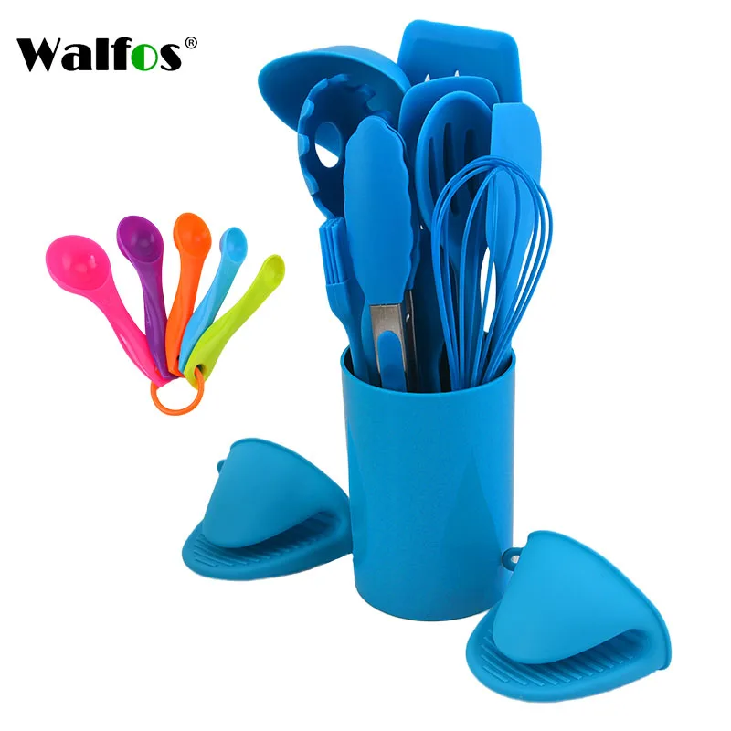 Walfos 14 pièces ensemble d'ustensiles de cuisine en Silicone résistant à la chaleur outils de cuisine antiadhésifs Kit d'outils de cuisson de cuisine ustensiles accessoires de cuisine